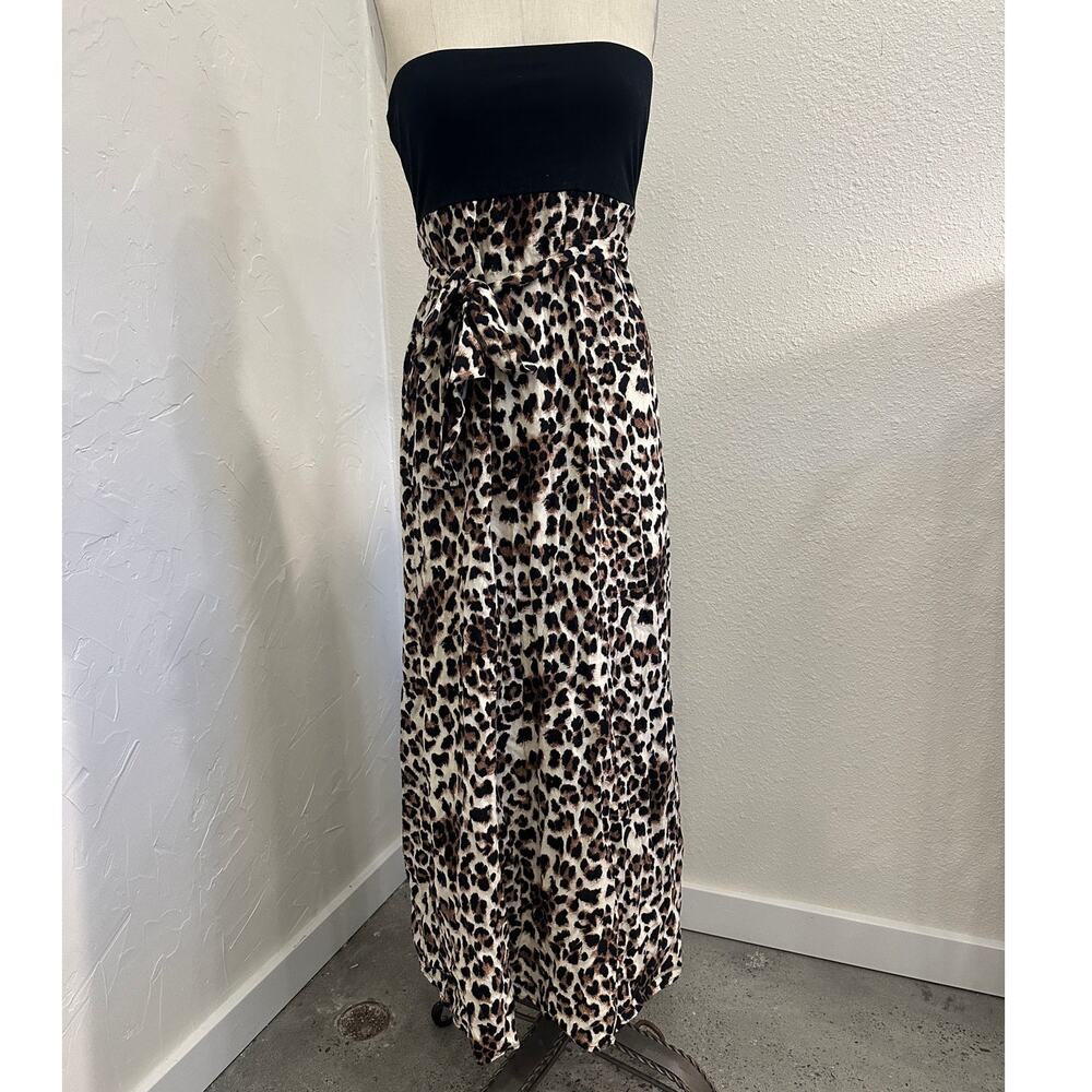 Fire Angeles Women’s Medium Dress Black Leopard Strapless Maxi Dress